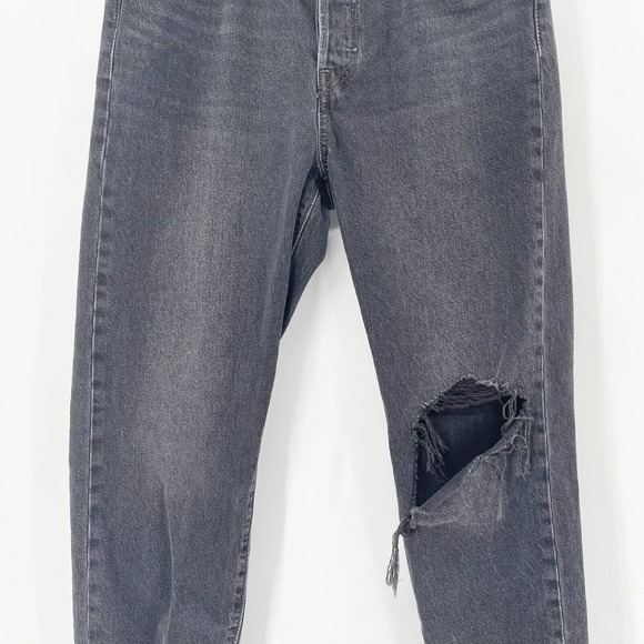 Levi's‎ Wedgie Straight Ripped Denim Jeans Sz 29 Black High Rise Pockets Raw Hem - Picture 2 of 12